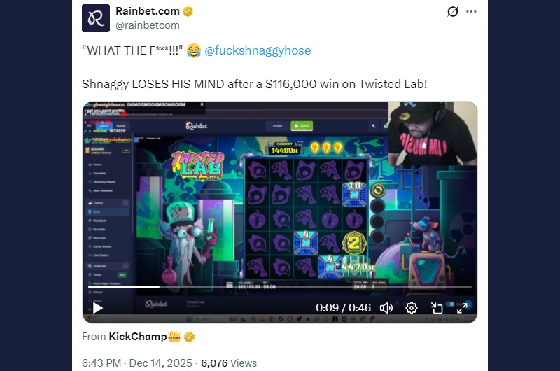 Twitter Shnaggy 116K Rainbet Win